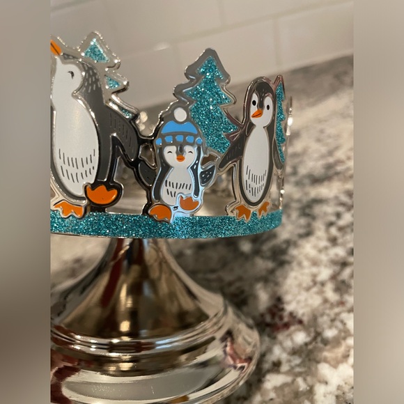 Bath & Body Works Glittery Winter Penguins Candle Pedestal Holder Sleeve - Picture 2 of 5